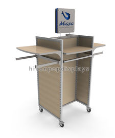 China Metal Frame Hanging Clothes Rack , Movable Wood Shelving Commercial Garment Rack supplier