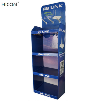 China 4-Layer Blue Custom Cardboard Retail Display Stands with Hooks supplier
