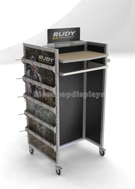 Floor Standing Movable Wood Clothing Store Fixture For Store