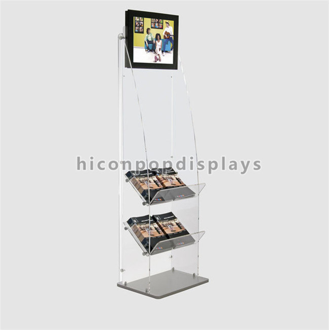Book Retail Store Fixtures Clear Acrylic Floor Display Stand With Lcd