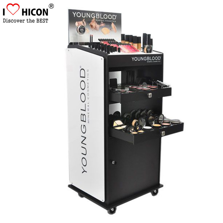 Custom Floor Standing Cosmetic Display Stand Movable For Point Of Sale
