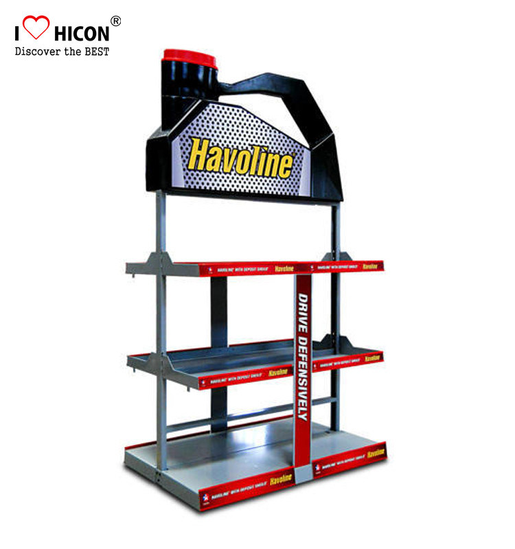 Floorstanding Metal 3 Layer Car Lubricating Oil Display Rack For