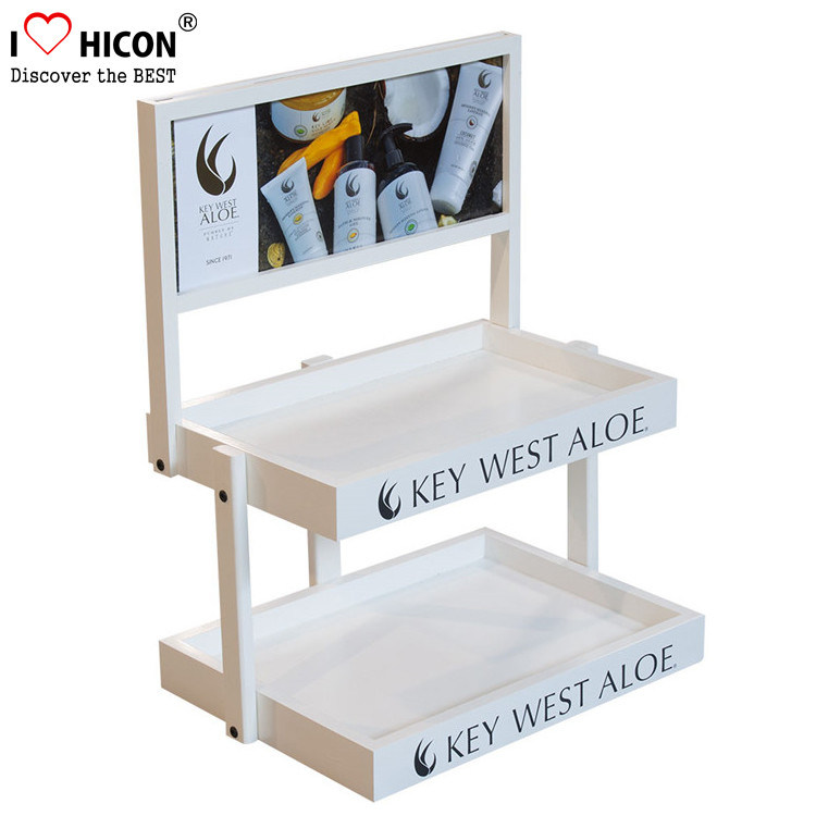 Wood Cosmetic Display Stand Counter Top Marketing Skin Care Products