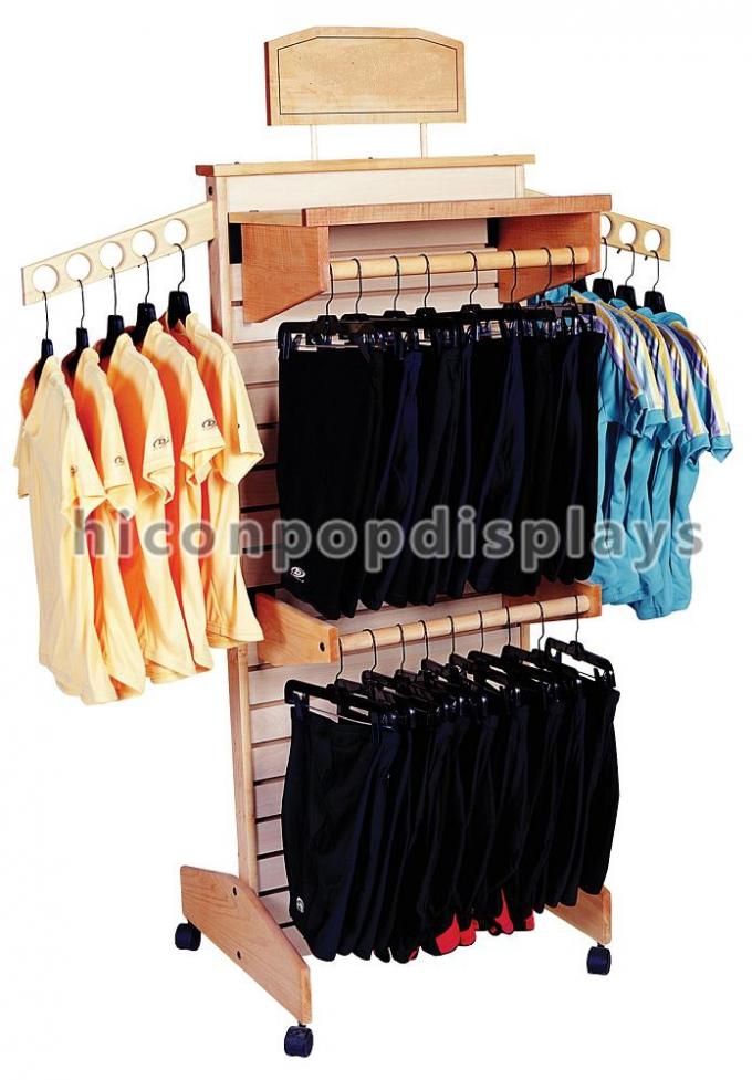 T Shirt Wood Clothing Store Fixtures Retail Display Shelves With Casters