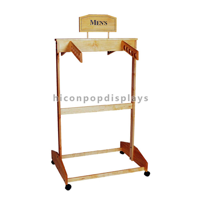 Hanging Clothing Store Fixtures Simple Freestanding Wooden Clothes Rack For Promotion
