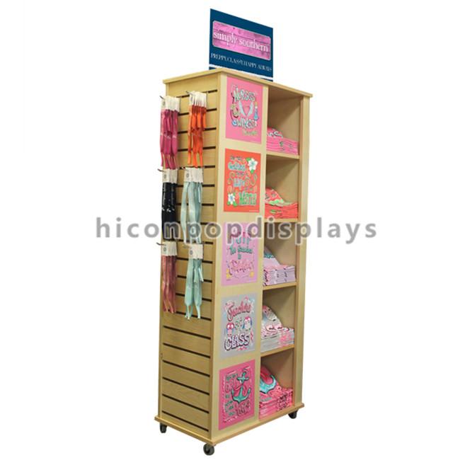 Wooden Floor Rotating Clothing Shop Display Cabinets For Garment Retail Stores
