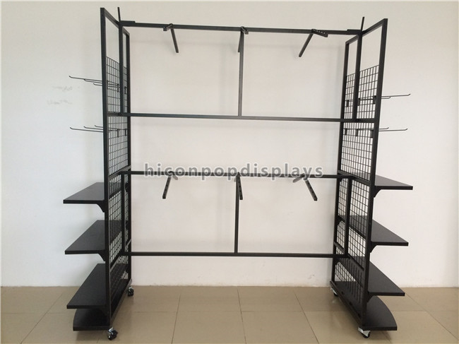 6 Wheel Clothing Store Fixtures Metal Free Standing Hanging Garment Display Stand