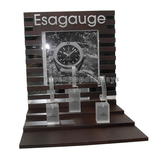 Table Top Custom Size Wooden Display Racks With 3 Pieces Acrylic Holder