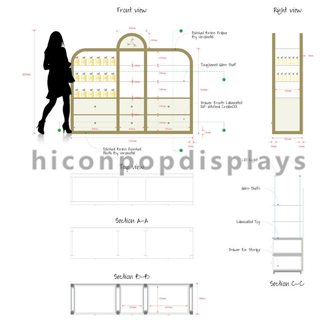 Shopping Mall / Store Makeup Display Stands Large Cosmetic Display Shelving Unit