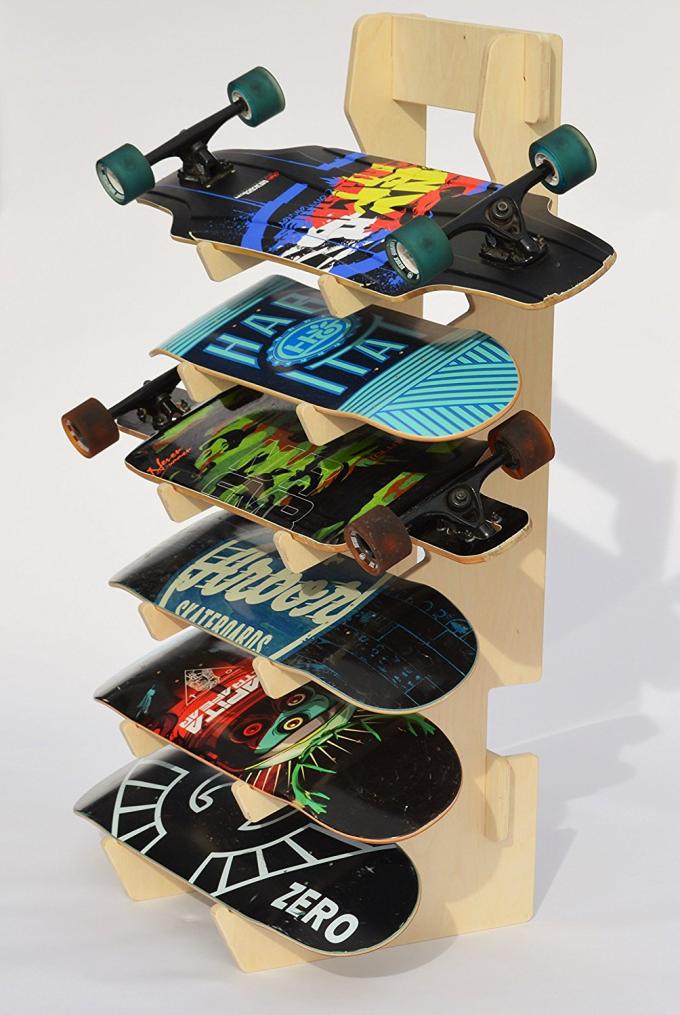 Custom Logo Wooden Display Racks Floor Skateboard Rack Display For Retail Store