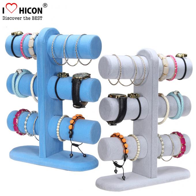 Retail Shop Fashion Accessories Display Stand 3-layer Wood Tabletop Sliver Bracelet Display Stand