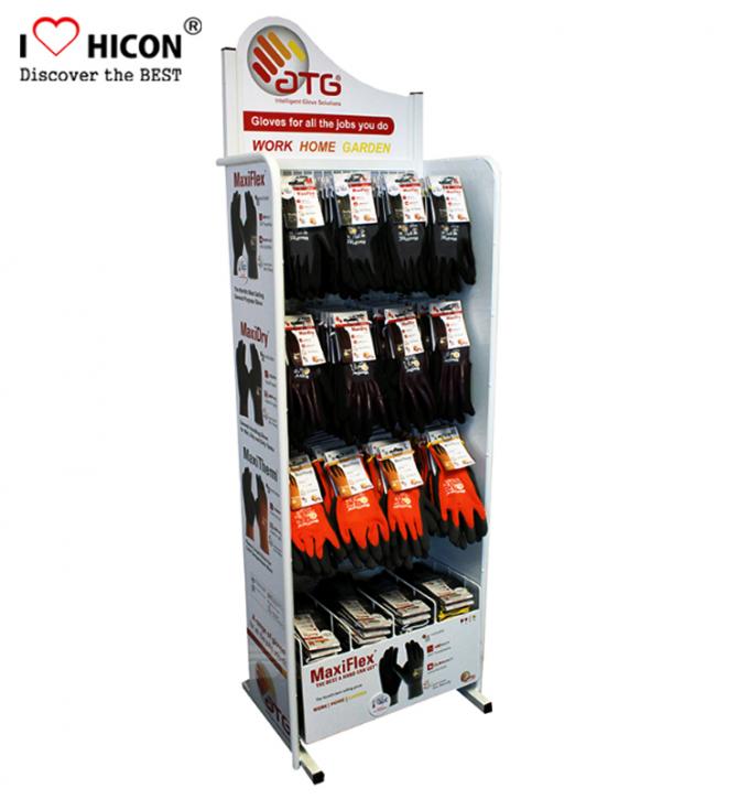 Movable Metal Retail Display Fixtures Free Standing Gloves Display Stand Merchandising