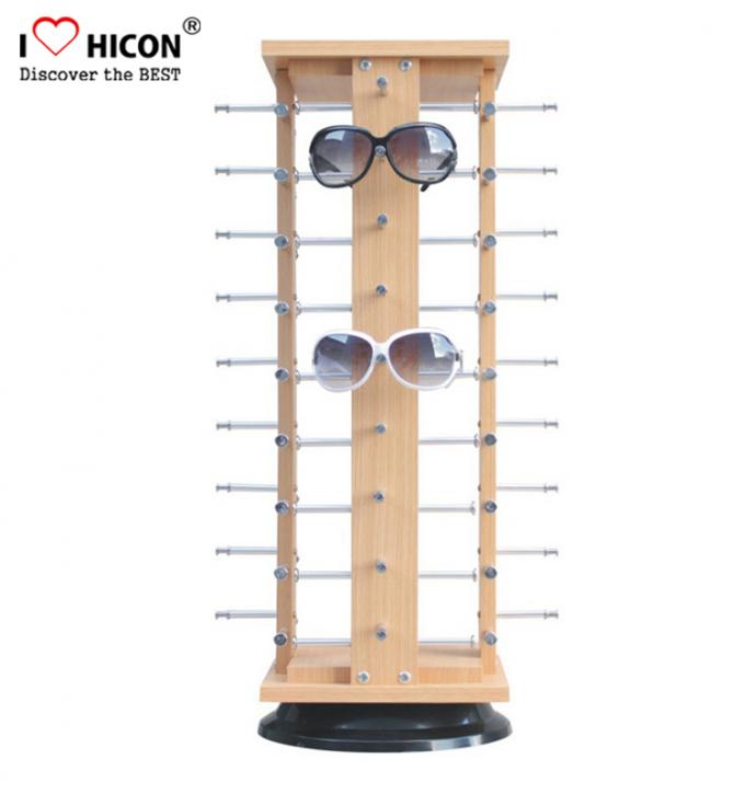 Veneering Wood Metal Rod Rotating Sunglasses Display Stand For 30 Pairs Eyewear