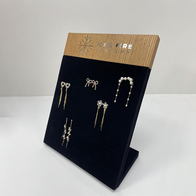 Tabletop Earring Display Wooden Black Velvet Jewelry Display Stand