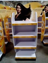China Wood flooring movable hair care shampoo display stand supplier