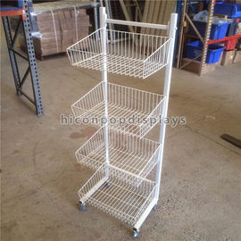China Metal Wire Display Stand Free Standing With 4 - Layer Basket Holder / 4 Caster supplier