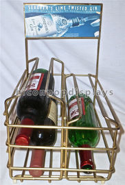 China Liquor Shop Gin Commercial Countertop Wire Wine Rack Display Finished Golden Color supplier