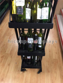 China 3 Shelves Mobile Soft Drink / Wine Display Stand Black Color With 4 Casters supplier