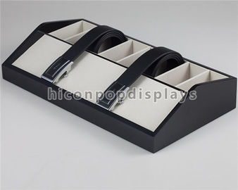 China Tabletop Wooden Display Racks Black Leather Belt Display Case For Fashion Store supplier