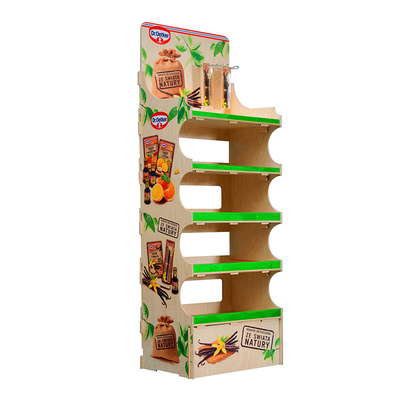 China 5-Tier Free-Standing Wooden Display Rack Custom Brand Graphic For Retail Shop supplier