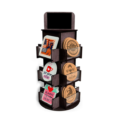 China Custom Rotating Stickers Display Rack Countertop Wood Acrylic Display Stand supplier