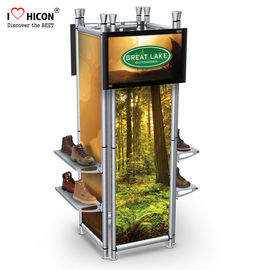 China Clothing Store Fixtures 4-way Footwear Shop Display Stand Metal Shoes Display supplier