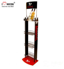 China Liquor Shop Metal Wine Display Stand / Shelves Freestanding With Advertising Signage supplier