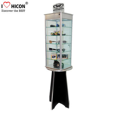 China Floor Standing Top Illuminating Sunglasses Display Cases With Transparent Glass supplier