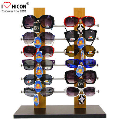 China 12 Pairs Wood Sunglass Display Desktop , Custom Eyewear Display Rack Simple Design supplier