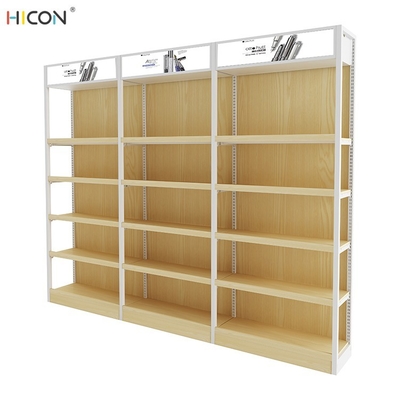 China Popular Floor Brown Wood Stationery Grocery Shelving for Sale supplier