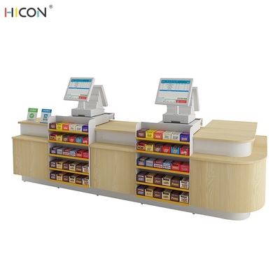 China Premium Floor Brown Wood Store Shopping Checkout Counter supplier
