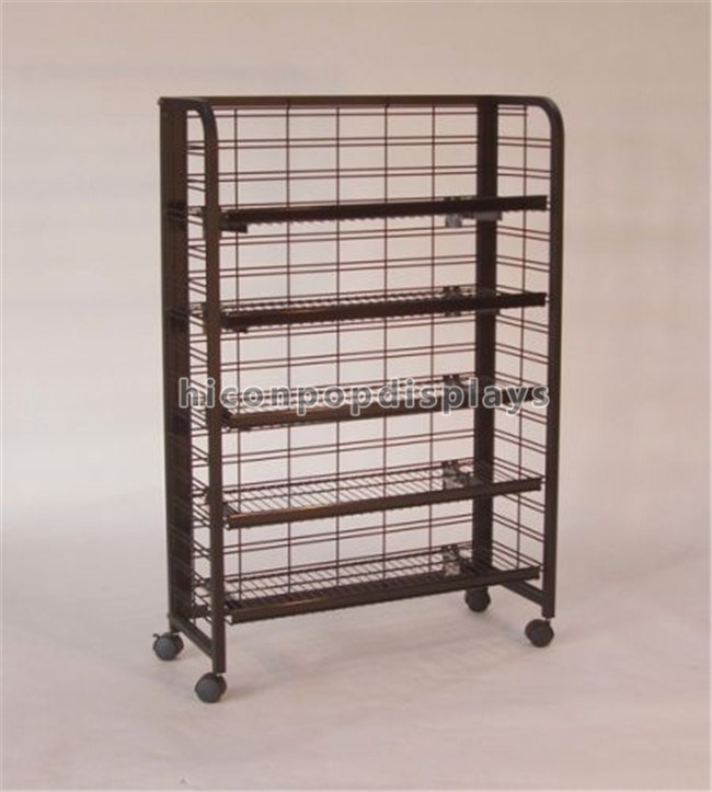 4 Caster Metal Wire Multi Function Floor Display Stand For Retail Store