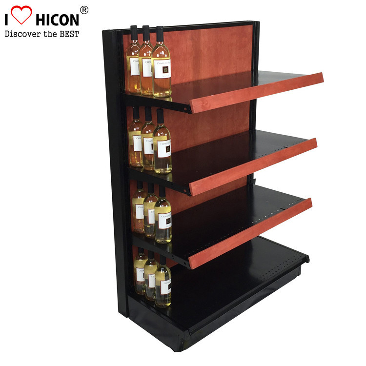 Liquor Store Gondola Shelving Units 36 Inch Wide End Cap Wooden