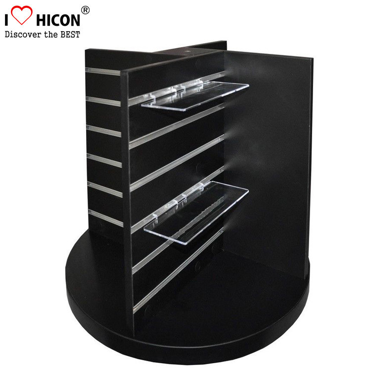 Countertop Black Wood Slatwall Display Stands Rotating For Retail Store / Shops