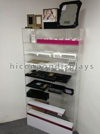 Flooring Large Pure Transparent Acrylic Cosmetics Display Cases With Shelves supplier