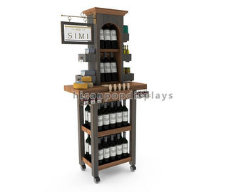 Customized Wine Retail Store Display Fixture 4 Legs Bamboo Wood Wine Display Rack supplier