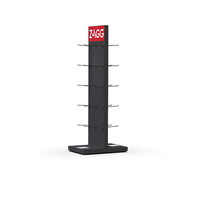 Black Metal Display Racks Floor Pegboard Store Double Sided Metal Display Stand supplier