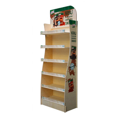 5-Tier Free-Standing Wooden Display Rack Custom Brand Graphic For Retail Shop supplier