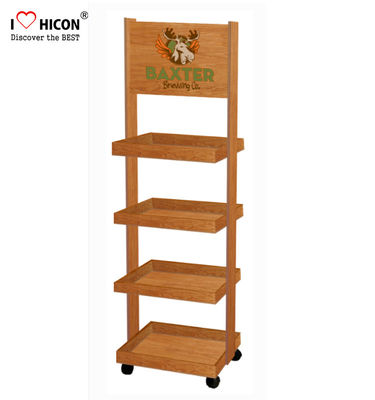 In Store Marketing Wooden Display Racks On Wheels Custom Display Rack For Beer supplier