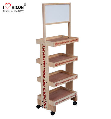 In Store Marketing Wooden Display Racks On Wheels Custom Display Rack For Beer supplier