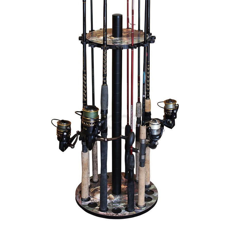 Wooden Fishing Rod Display Rack Round Pole Holder Fishing Reel Rack