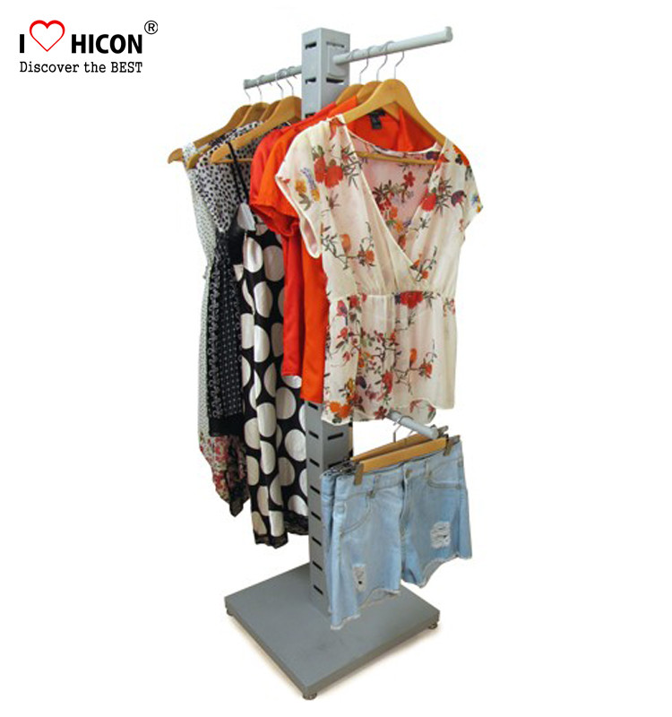 Garment Store Pop Merchandise Displays Floor Metal Wood Clothing Rack ...