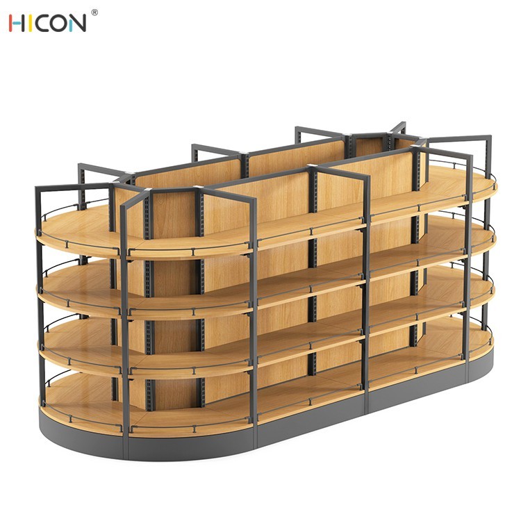 Grand 4-Tiers Brown Wooden Departmental Store Racks Price