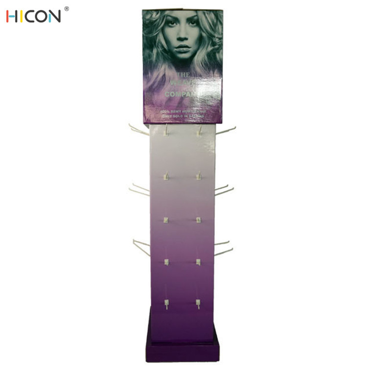 Grk Display Rack Single-Sided Purple Cardboard Floor Displays Rack with Hooks