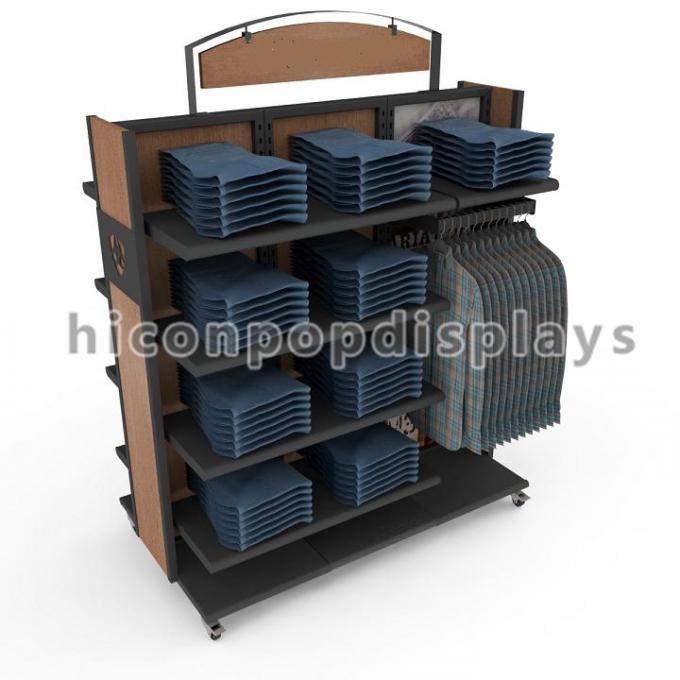 Movable Retail Clothing Racks With Casters For Jeans And Shirts