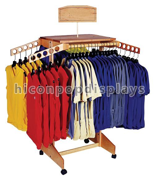 Freestanding Advertising Wood Shelving 4 - Way Retail Clothing Racks Customized