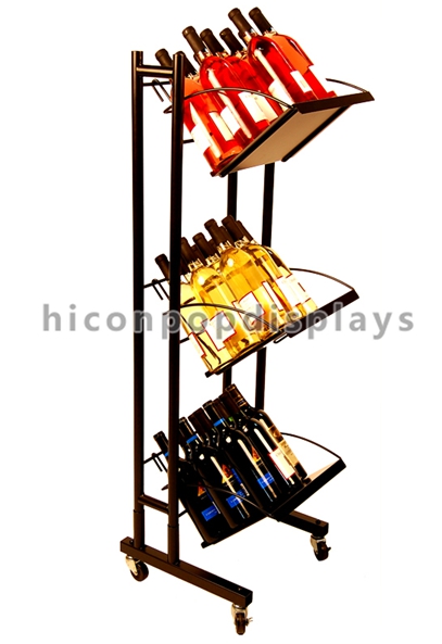 Visual Merchandise Wine Display Stand Movable For Liquor Bottles