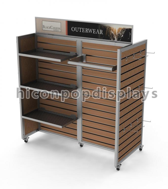 Movable Slatwall Floor Displays For Clothing Store , Slatwall Store Fixtures