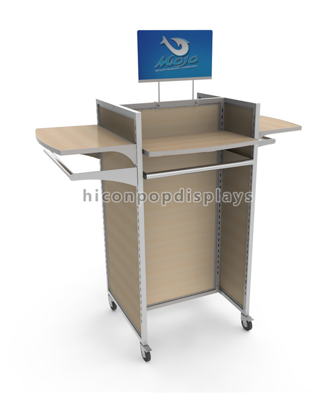 Floor Standing Movable Wood Clothing Store Fixture For Store Retail Clothing Display