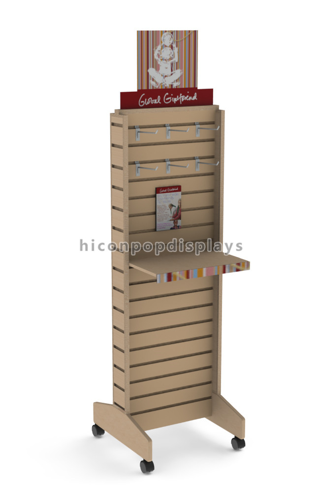 Retail Store Display Wood Slatwall Display Stands / Racks With Hook Free Standing